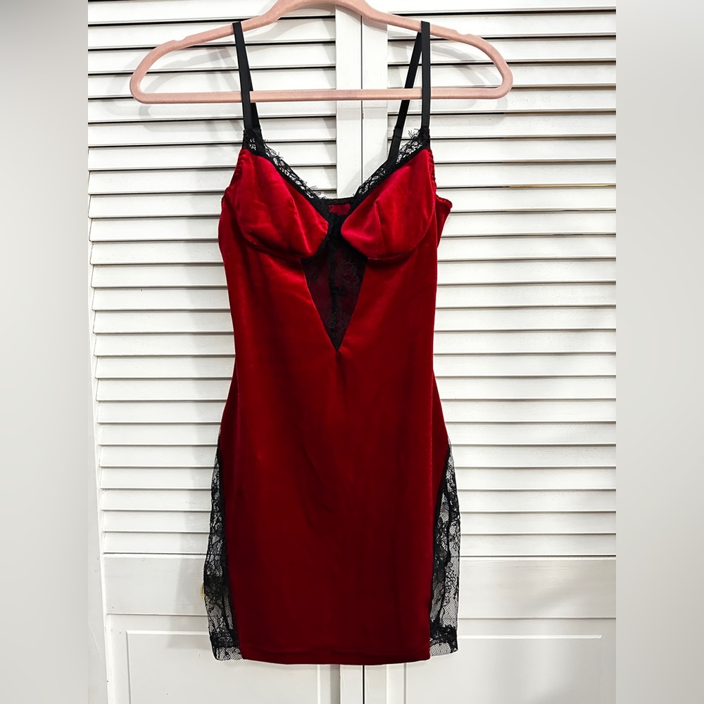 SHEIN Red and Black Lace Chemise